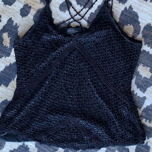 Black Crochet Tank with Beads